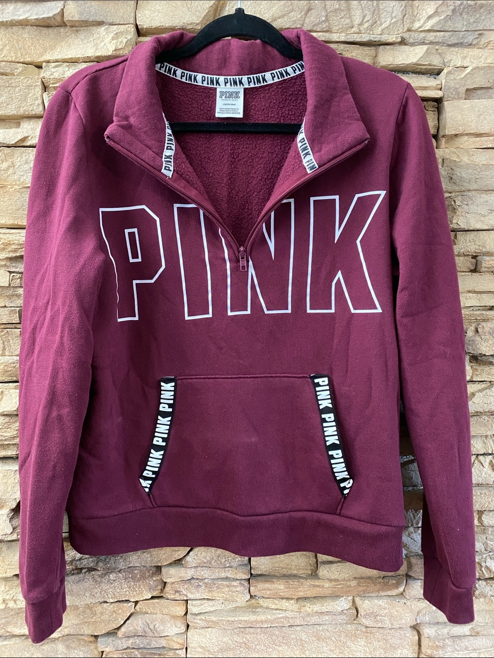 Victoria’s Secret PINK Maroon Quarter Zip Logo Pullover Sweatshirt Large